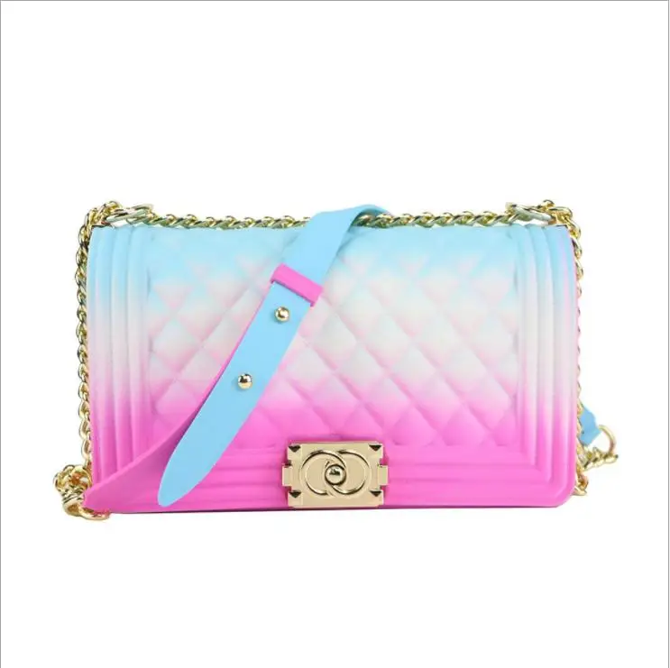 

2021 Fashion jelly bag handbag ladies crossbody with chain colorful shoulder bags New Women PVC candy rainbow jelly purse