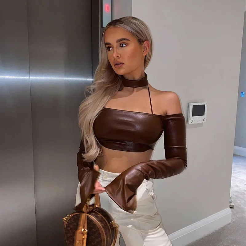 

Bomblook K20810T PU Leather Tube Top Women 2021 New Arrival Sexy Off Shoulder Crop Top