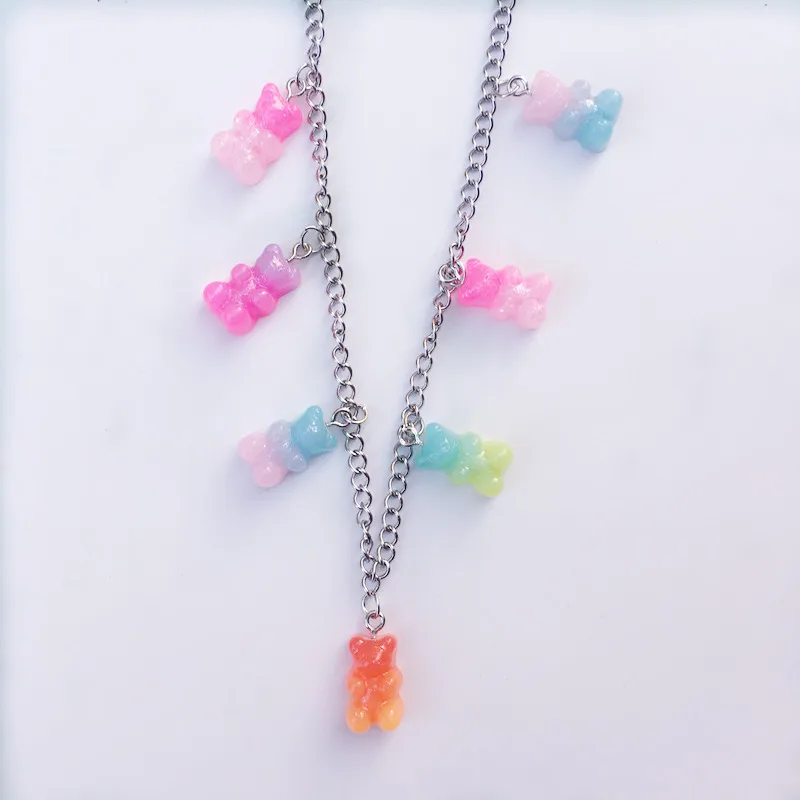

Cute Candy Color Cartoon Bear Necklace Diy Handmade Colorful Resin Bear Fresh Necklace Jewelry, Picture