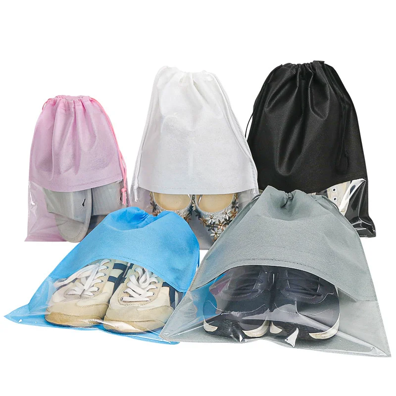 

Eco Friendly Custom Drawstring Non Woven Tote Bags Low MOQ Non Woven Shoe Bag Drawstring Bag for Travel Clear Shoes Organizer, Blue/red/black/white/green/yellow/customized color