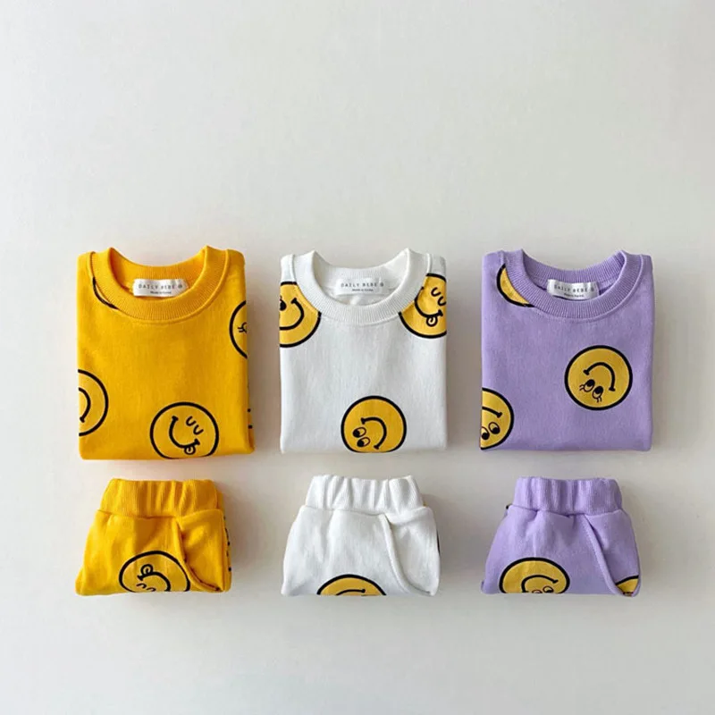 

Wholesale 2022 Summer Smile Face Short Sleeve Baby Clothing Sets