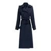 Newly Arrival in 2019 Winter Classic Spread Collar Double Breast Buttons Closure with Buckle Waist Belt Trench for Women