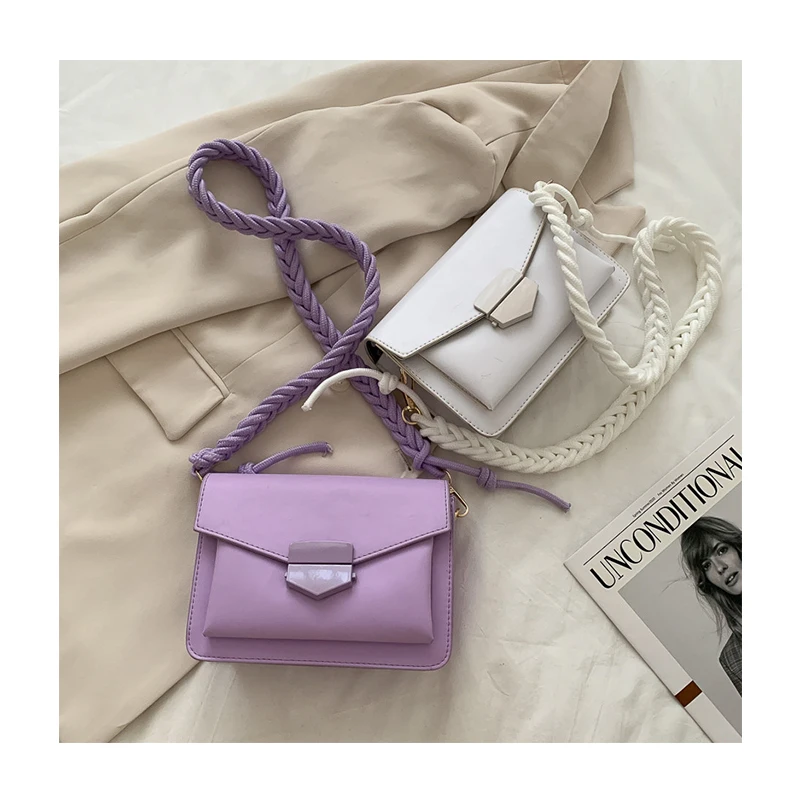 

Fashion Women Pu Leather Small Sling Single Shoulder Messenger Bag 2021 Purse Handbags Leisure Contrast Wide Strap Crossbody Bag, White, purple, yellow, black, pink