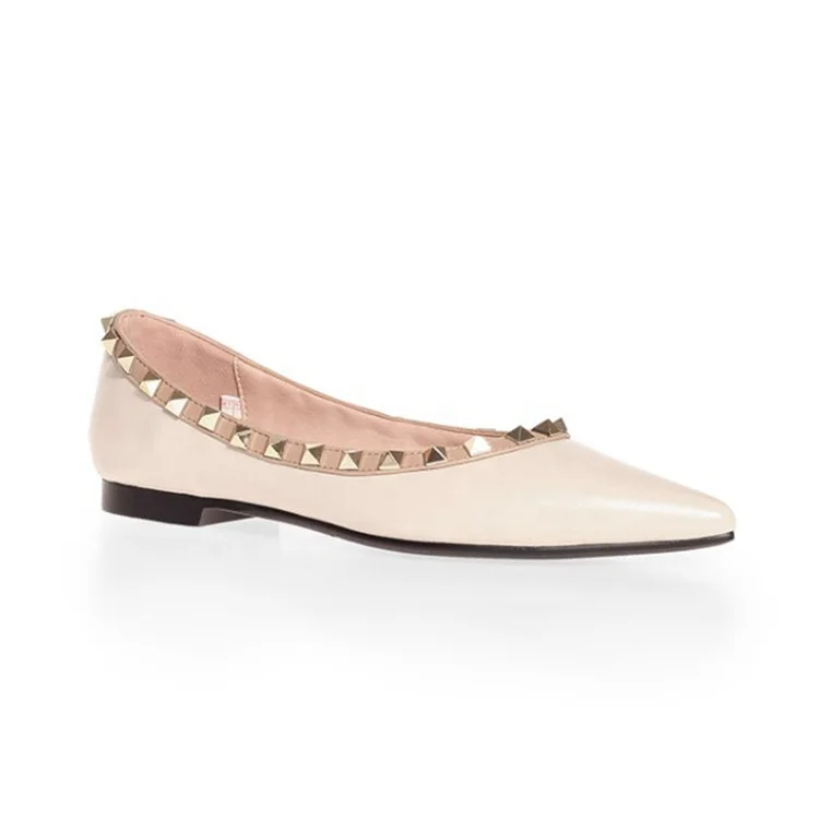 

Best Selling Pointed Toe Rivet Color Matching Slip-on Ladies Pumps Plus Size 43 Flats Women Shoes, Black beige apricot