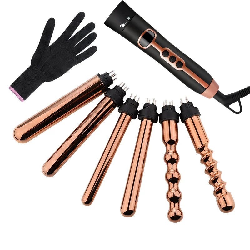 

CETL certificate LCD display hair Curling Wand rose gold professional interchangeable 5p Hair curler, Customized(moq 500ps)