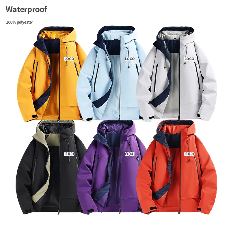 Custom 100% Polyester Waterproof Windbreaker for Outdoor Hiking Hooded Jacket with OEM Print Windproof ODM Clothing for Men