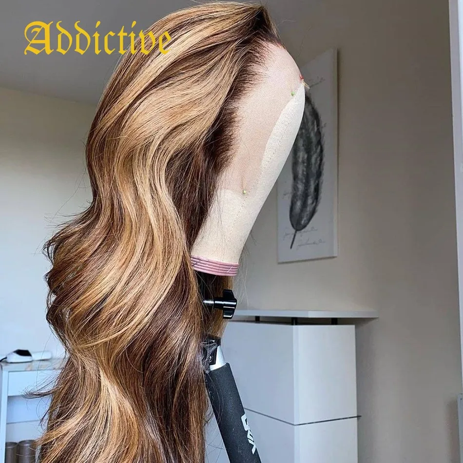 

Addictive Glueless Lace Front Human Hair Wigs Preplucked Brazilian Body Wave Colored Frontal Wig For Black Women 30 Inch Ombre