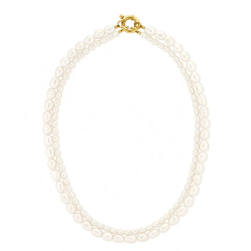

Milskye classic 925 silver 14k gold baroque mix natural double chain freshwater pearl necklace