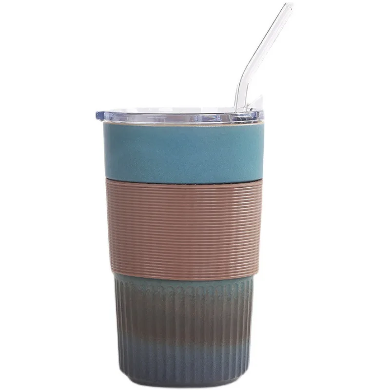 

Drinking Tumblers Beer Milk Tea Coffee Mugs with Protective Silicone Sleeve Ceramic Travel Mug with Lid and Straw, White or any pms colour is accepted