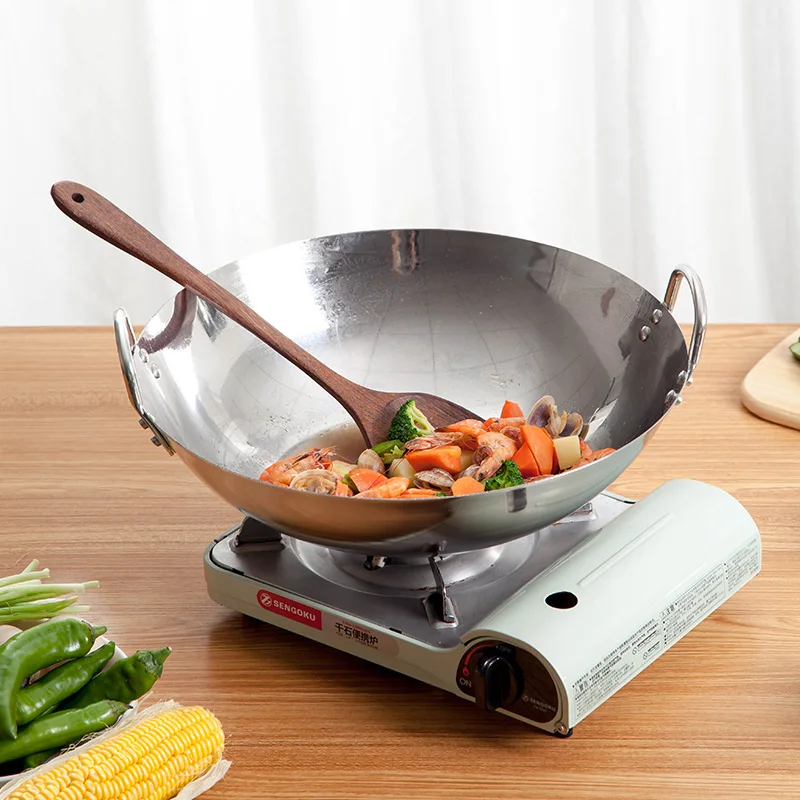 Large Commercial Induction Wok Cooker With Double Handles Rivets Kitchen Cookware Chinese Wok