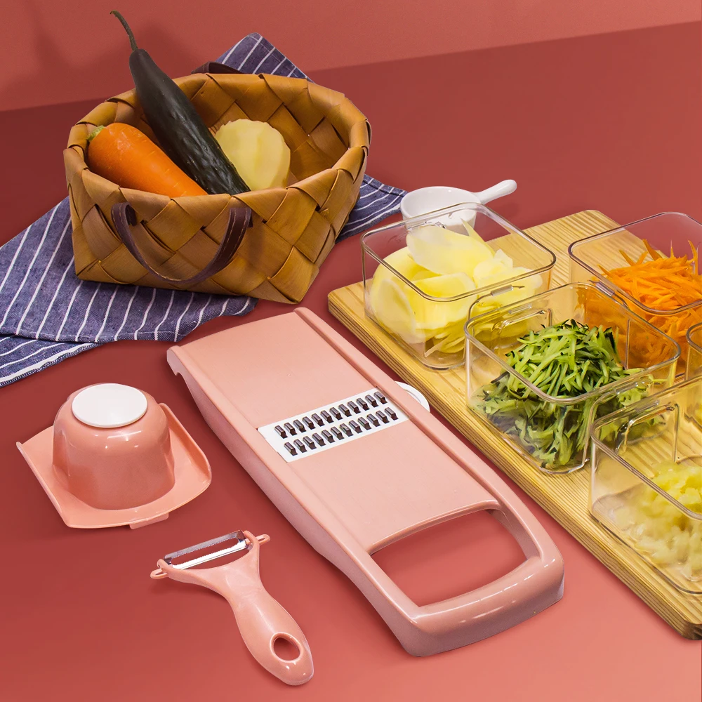 

Kitchen Accessories Tools Multifunction Vegetable Cutter With Steel Blade Slicer Potato Peeler Carrot Cheese Grater, Pink,green