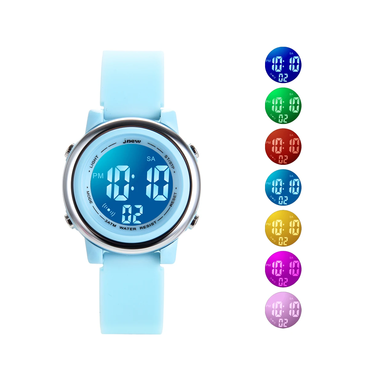 

Seven Color Lights 3ATM Waterproof Green Sport Digital Wrist Watch For Kid Boys