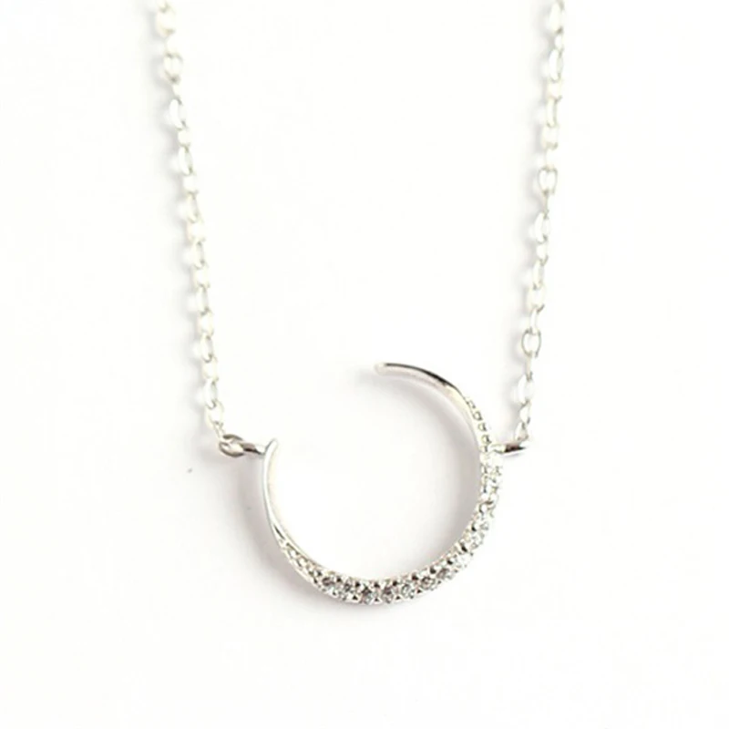 

Modern designer silver wholesale simple moon 925 sterling silver cubic zirconia necklace for women