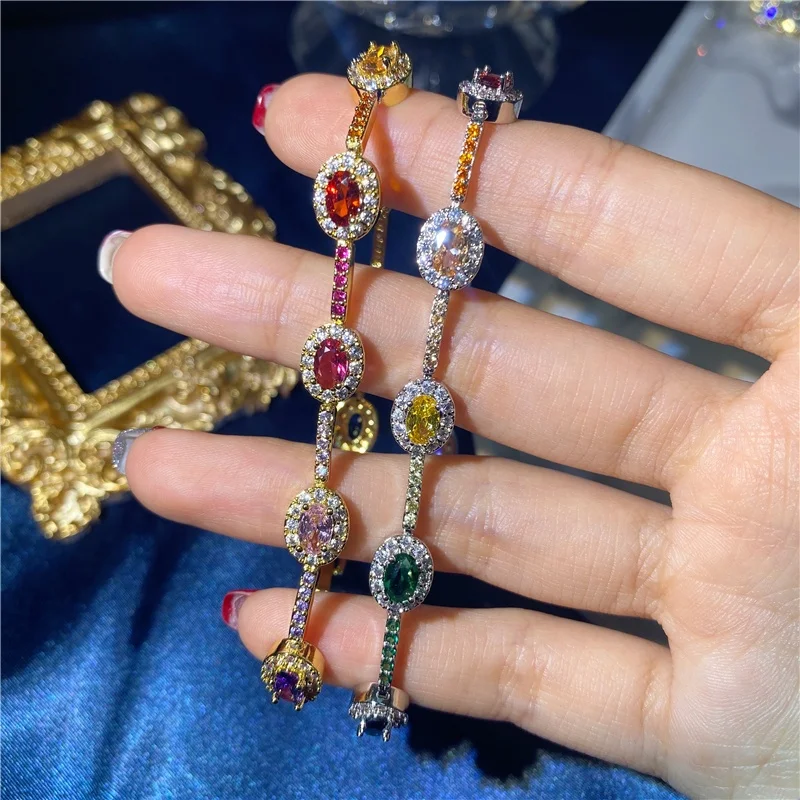 

Fashion Good Quality Wholesale Jewelry Cubic Zirconia Rainbow CZ Colorful Diamond Tennis Bracelet Women