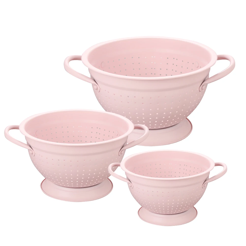 

Colorful Vegetable And Fruit Dryer Strainers Metal Colanders With Handle, Blue,pink