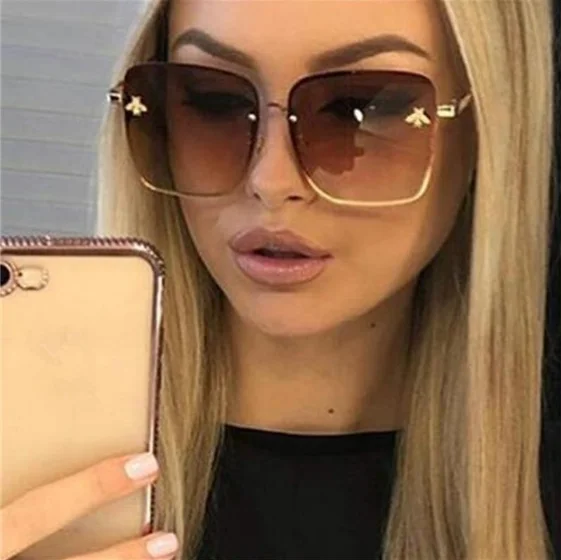

New Fashion Square Lady Bee Sunglasses Women Summer Sunglasses 2022, Picture