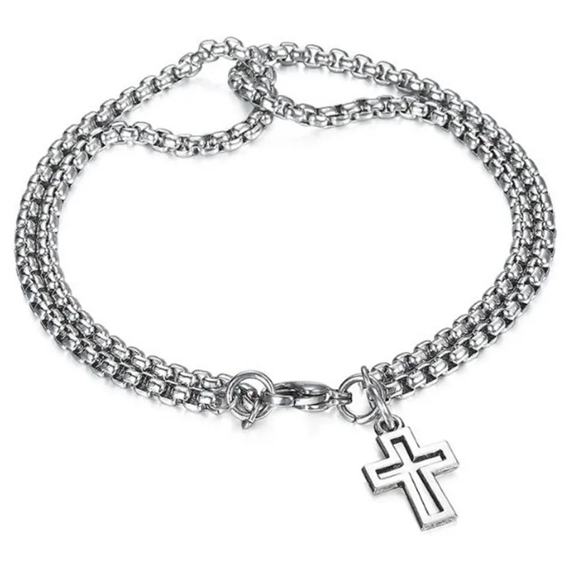 

Fashion Stainless Steel Cross Bangles For Men High Polish Geometry Style Pendant Adjustable Chain Charm Bracelet Jewelry