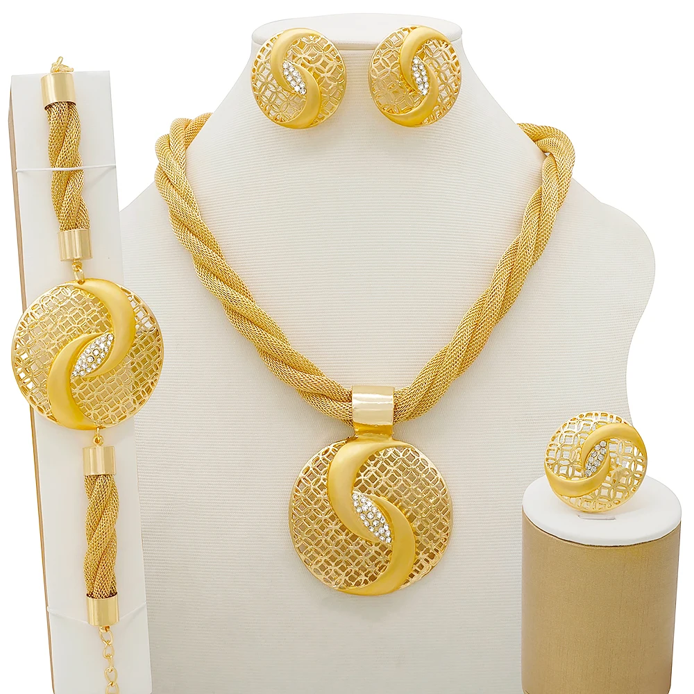 

2021 wholesale African Nigeria necklace set jewelry dubai fashion 18K gold plated women big jewelry set CJ769, As picture