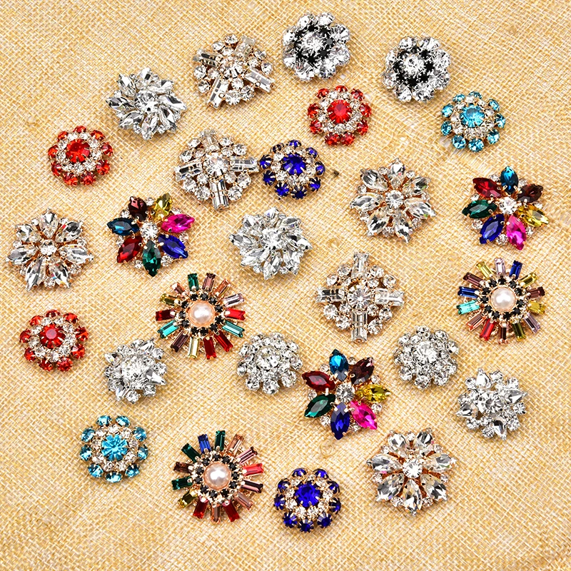 

Fashion Sewing Rhinestone Crystal Flower Button for Wedding Bridal Clothes, Different colors