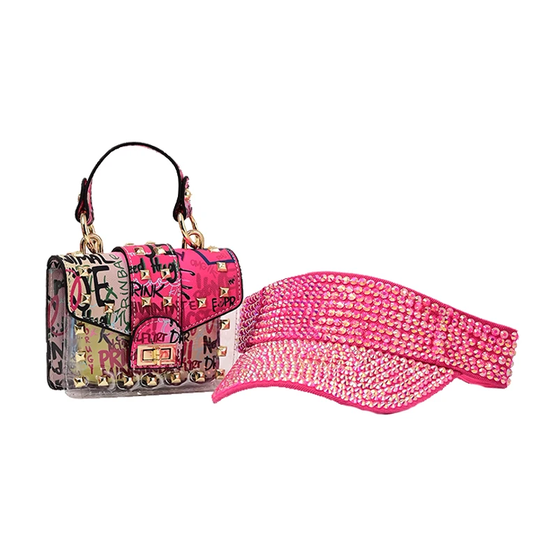 

2021 Designer Jelly Handbag Rivet Handbag Tote Bags for Women Mini Purses and Handbags Matching glitter hat, 10colors