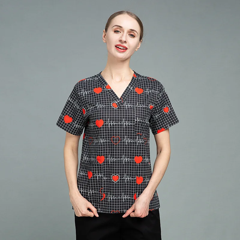 

Design fashionable nurse clothing hospital medical scrubs uniform leopard print nursing scrubs top, Multi colors