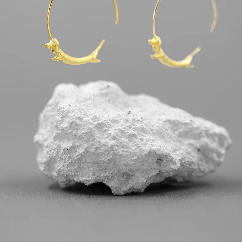 

925 Sterling Silver Cute Flying Dachshund Dog Hoop Earrings