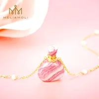 

Aromatherapy Gemstone Jewelry Rhodochrosite Essential Oil/Perfume Bottle Pendant Healing Necklace With S925 Silver Chain