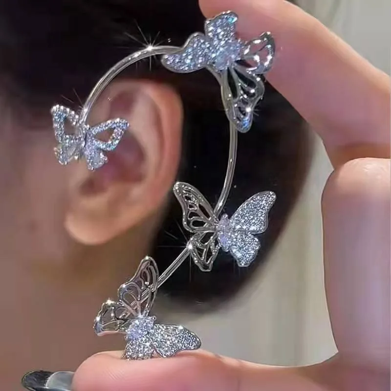 

Shining Zircon Hollow Butterfly Ear Cuff Earrings Women Girls Fashion No Piercing Ear Clip Ear-hook Party Wedding Jewelry Gift, Gold and silver