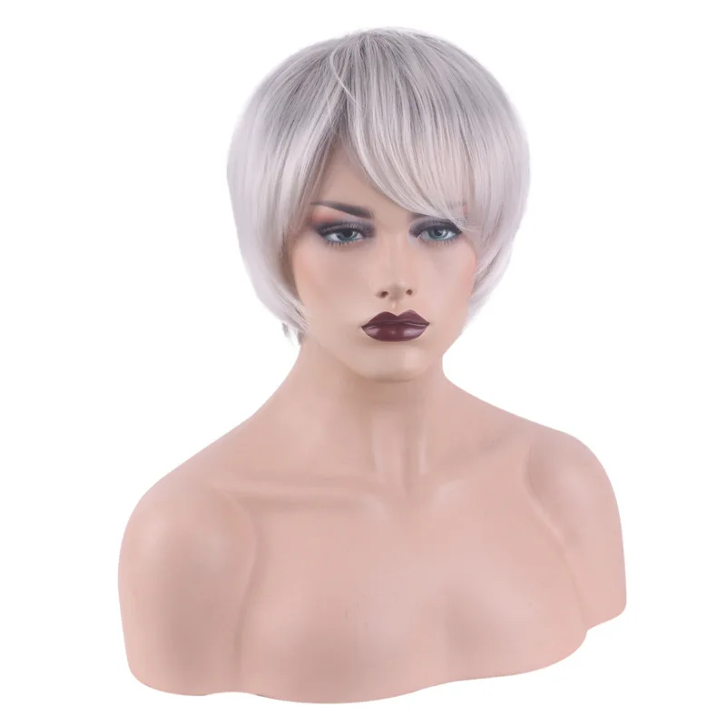 

Grandma Wig Middle-aged and Elderly Mothers Show Short Hair Silver White Hair High Temperature Silk Natural Wigs, Pic showed