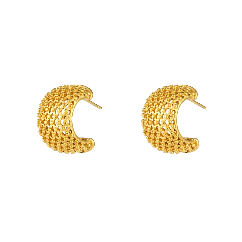 

Personalized Metal wide weave Stud earrings Stainless Steel 18k Plated Gold earring