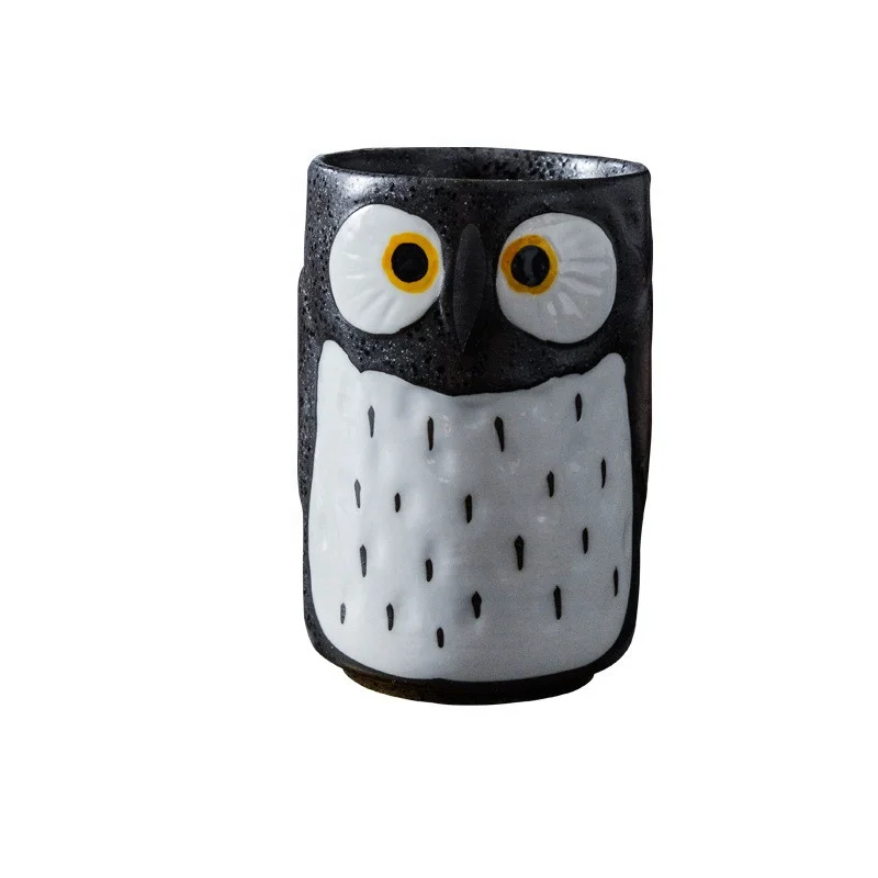 

Japanese Handmade Ceramic Coffee Mug Cute Owl Shape Water Cup Handle Cup, As pictures