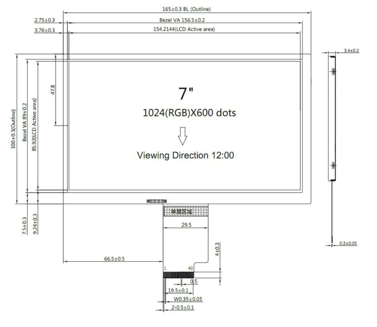 7 Inch TFT LCD Display Module with 1024x600 Resolution and 400nits Brightness for Smart Home Applications