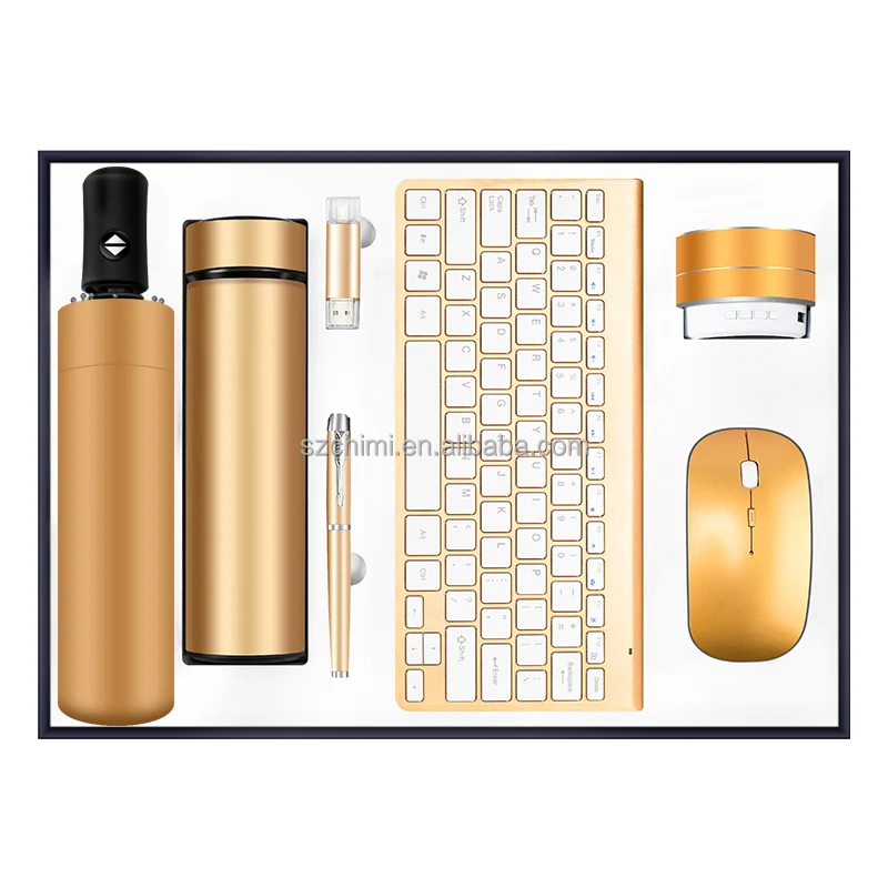 

Wireless keyboard and mouse business logo pen gift set high end gift box set employee gift set