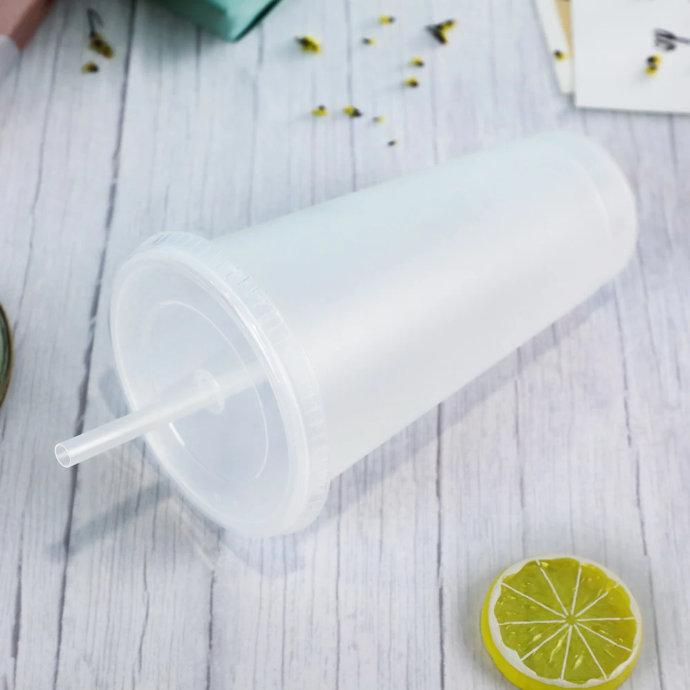 

Eco friendly stock reusable plastic tumbler travel mug yard party transparent cups with straw and lid, Customized color
