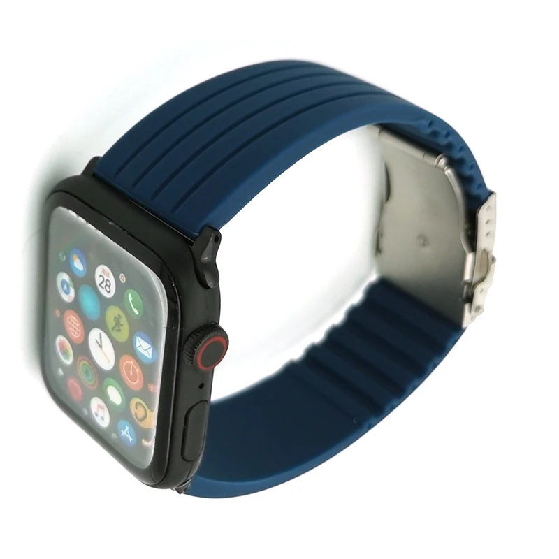 

double lock buckle multi color size sport tire pattern wrist rubber silicone watch strap band for apple watch