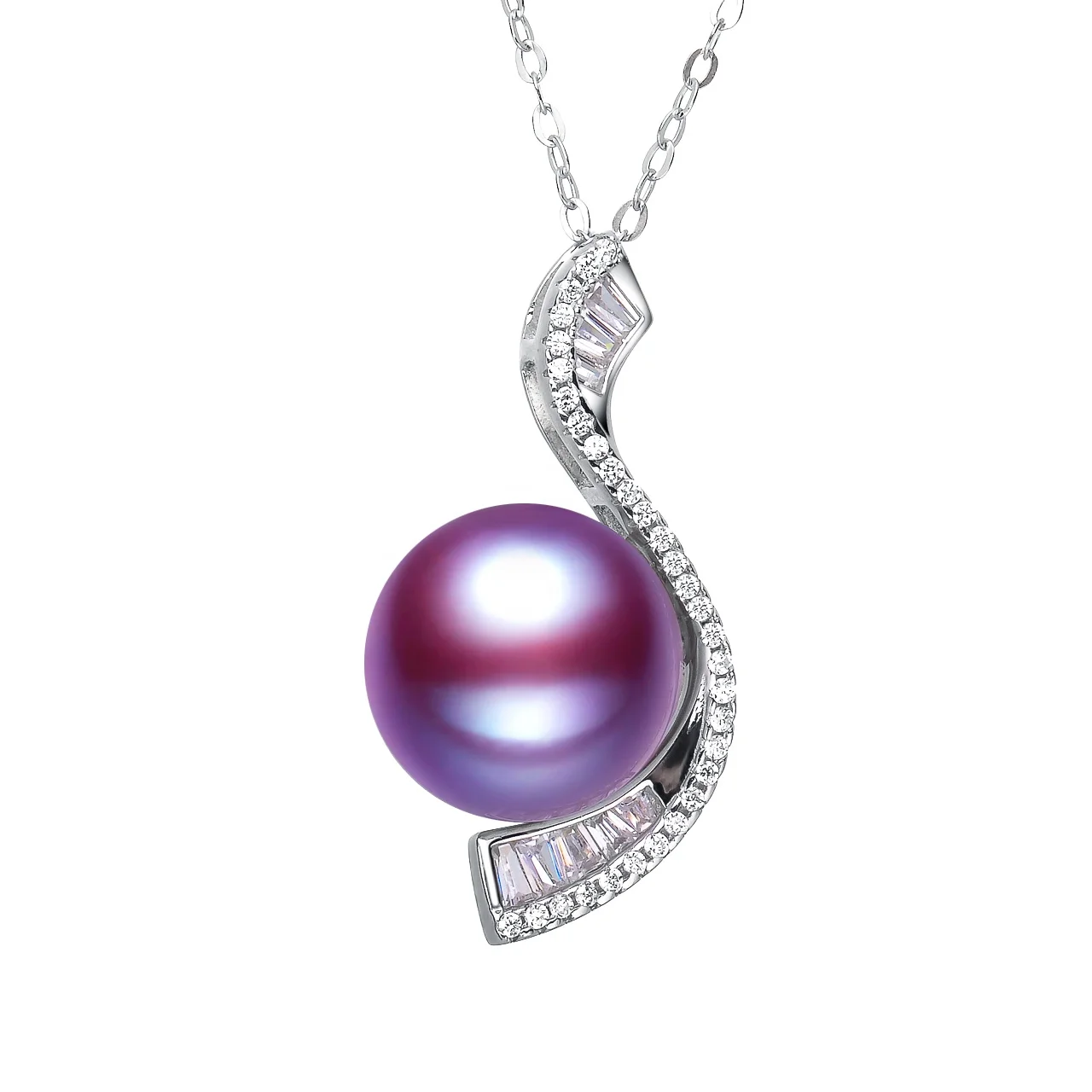 

Irregular Gold Knotted Accesso Purple Freshwater  Pearls Silver Necklace Chain For MOM, White