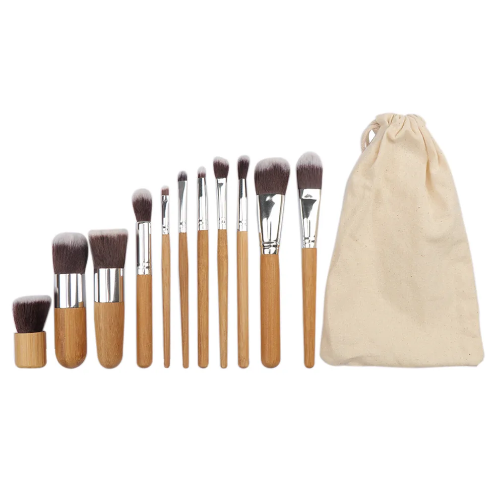 

11 Bamboo Handle Makeup Brushes Gunny Bags Makeup Brush Sets Eye Shadow Brushes Beauty Dressing Tools