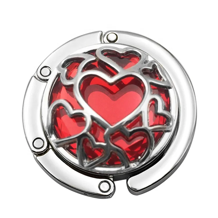 

Fashion Heart Design Foldable Zinc Alloy Table Bag Hanger Purse Holder Hook, Silver