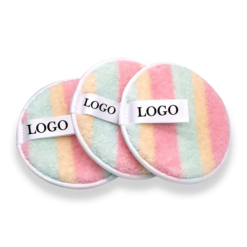 

Reusable Super Soft Rainbow Color Microfiber Cotton Makeup Remover Puff With Custom Logo, Multiple colors