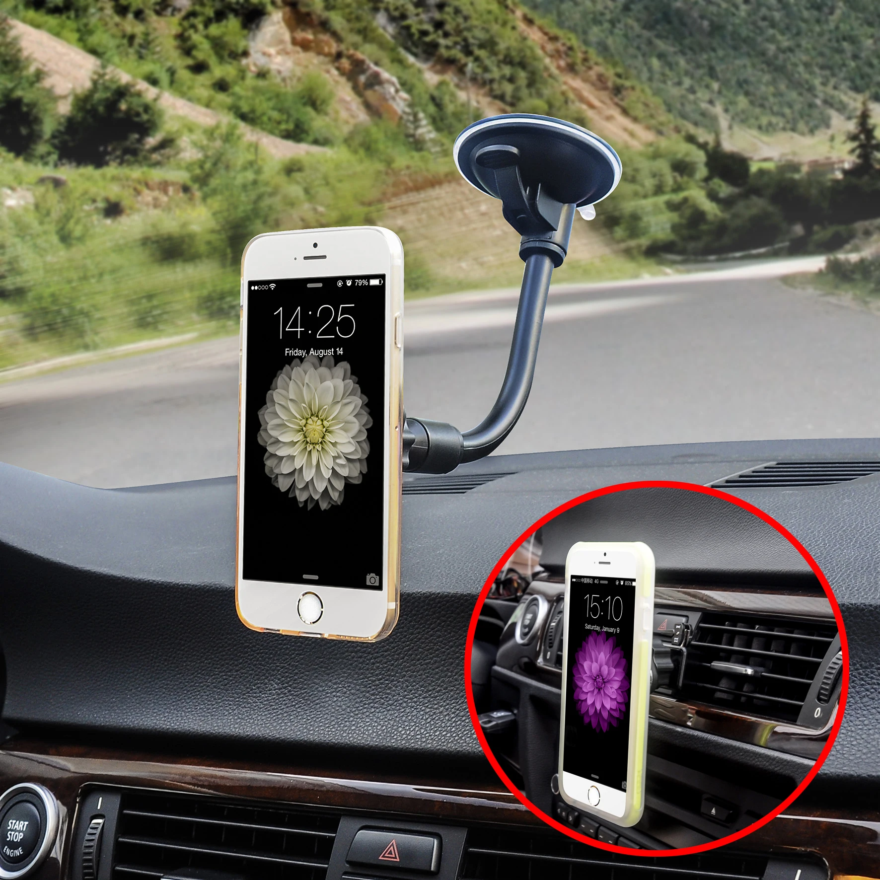 

Universal practical new design 3 in 1 windshield/air vent gooseneck suction mount mobile holder for smartphone