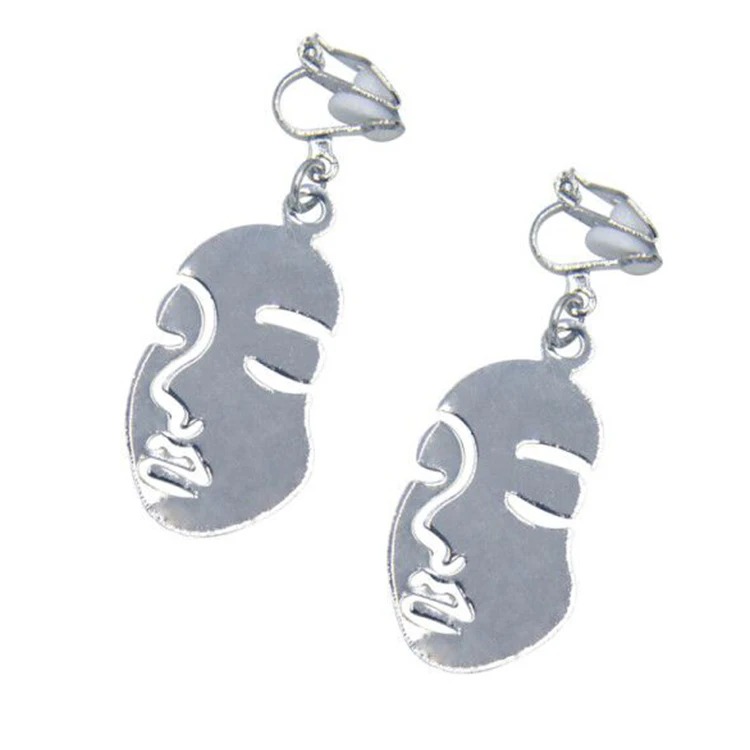 

Veijer Art Jewelry Silver Plated Closed eyes Face Maskss Drop face Earrings For Women