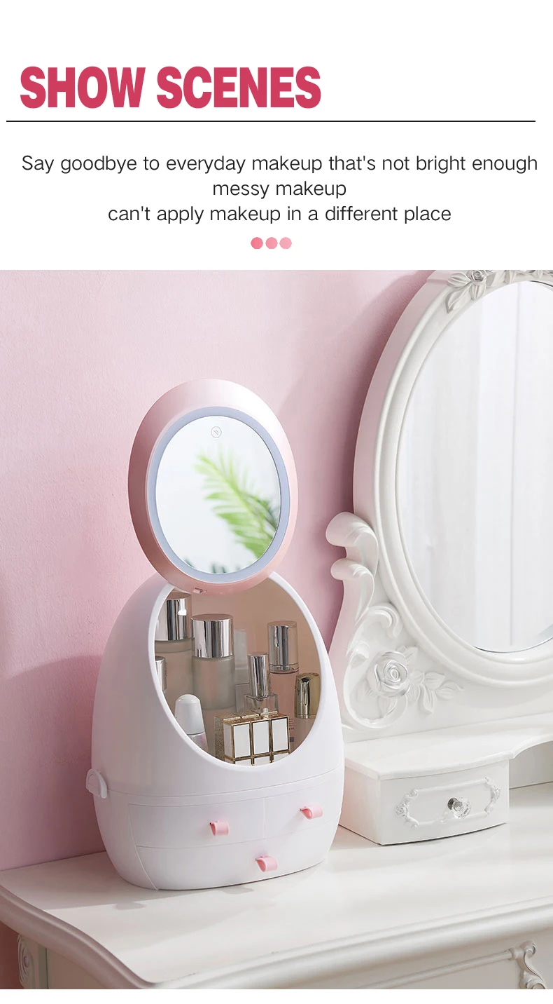 New Fashion Vanity Makeup Box With Led Light Mirror Drawer Type