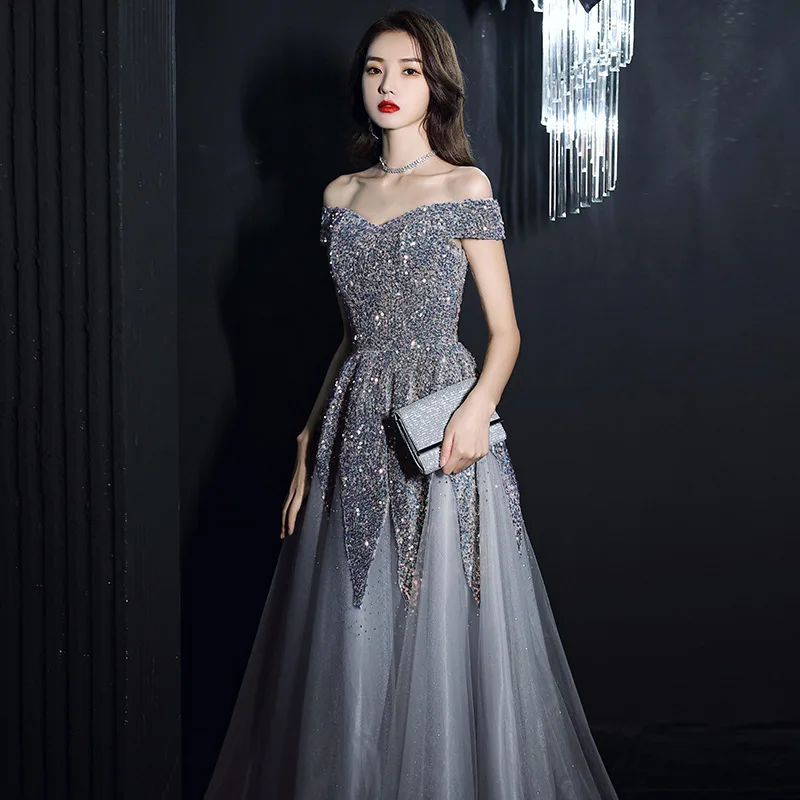 

Luxury sequined beading Sleeveless Off-Shoulder Strapless A-Line polyester Short Linen tulle Ball Gown Prom Dresses, 2colors