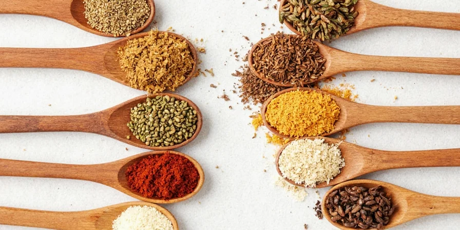 A colorful spice rack featuring homemade jerk seasoning