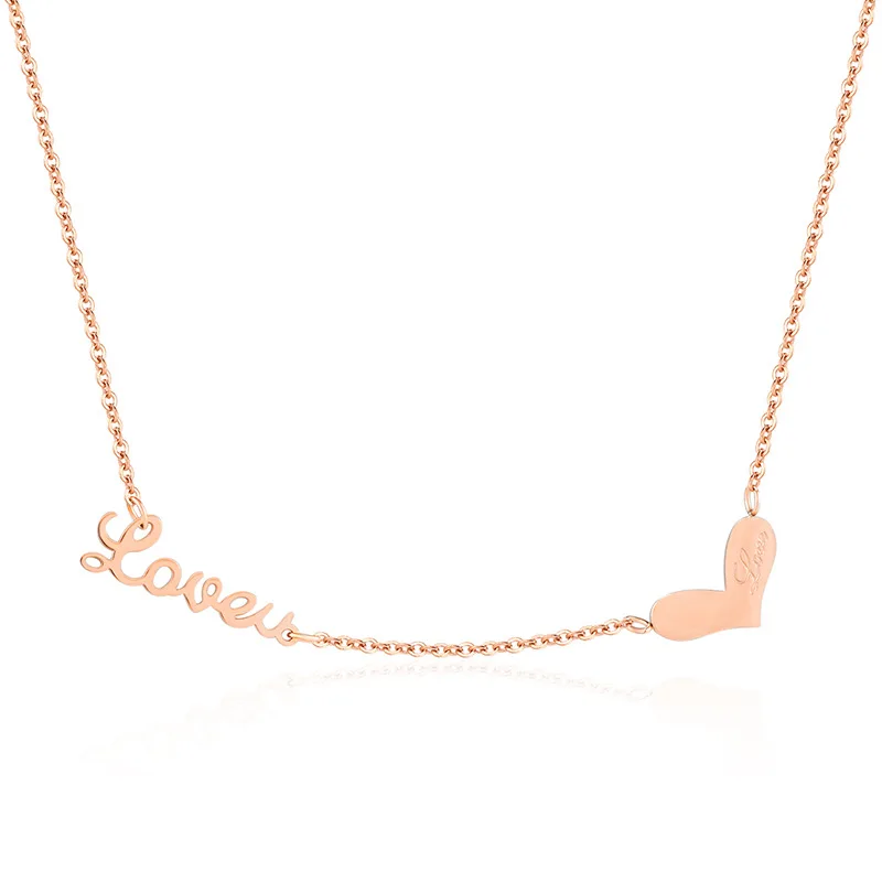 

Hainon rose Gold Plated Stainless Steel Necklace letter Pendant Necklace heart pendant Creative Necklace Women Gift wholesale