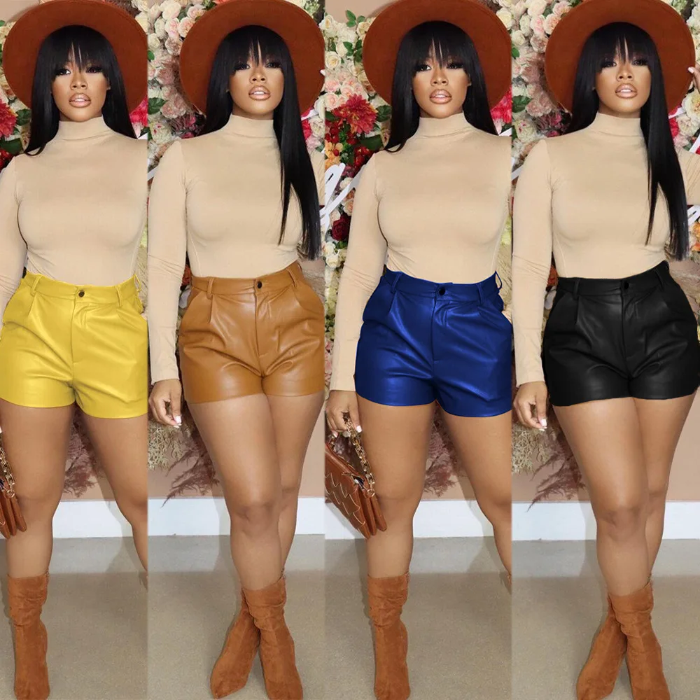 

Fashion Winter 2021 Women Clothes Trending 4 Color Womens Leather Shorts New Arrivals Plus Size Leather Women Shorts High Waist, 4 colors