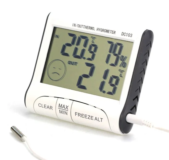 LCD Indoor/Outdoor Digital Thermometer Hygrometer Meter w/Wired External Sensor