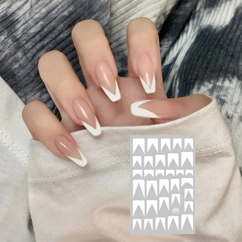 

New Form guide stickers french tip Design nail Art Fringe decal DIY Professional Salon Stencil nail art decoration, White/black