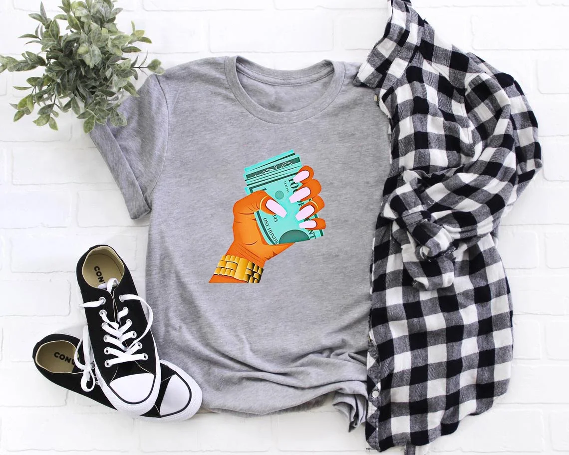 

High Quality Black Girl Make Money Not Friends Digital Print Tshirt Custom Clothing T Shirt Oversized Women's Tshirt