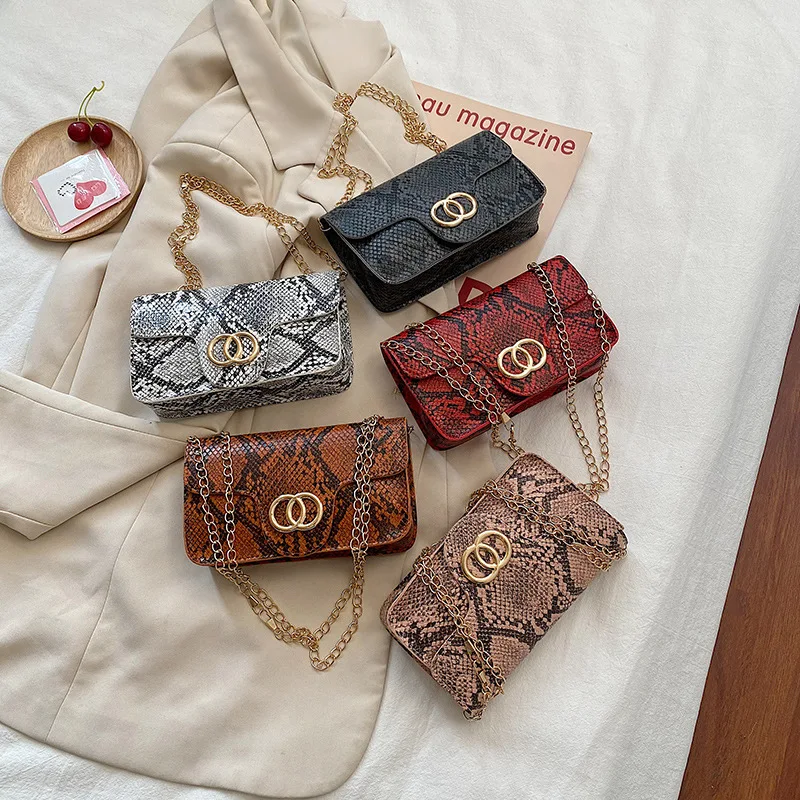 

wholesale new fashion women snake pattern square gift Chains shoulder messenger bag mini mobile phone crossbody bags